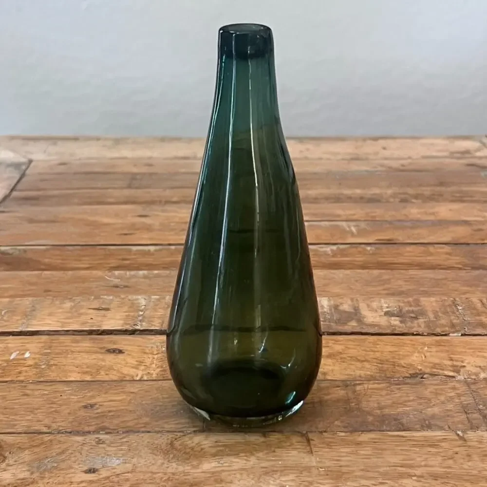 Art Glass Hand Blown Glass Vase 7.4 in Tall Green Irregular